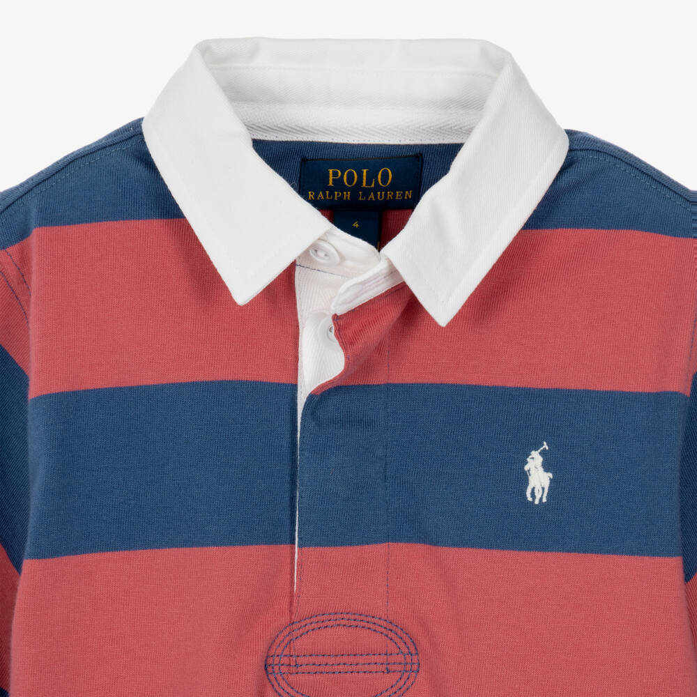 Ralph Lauren-Boys Blue & Red Striped Cotton Rugby Shirt | Childrensalon