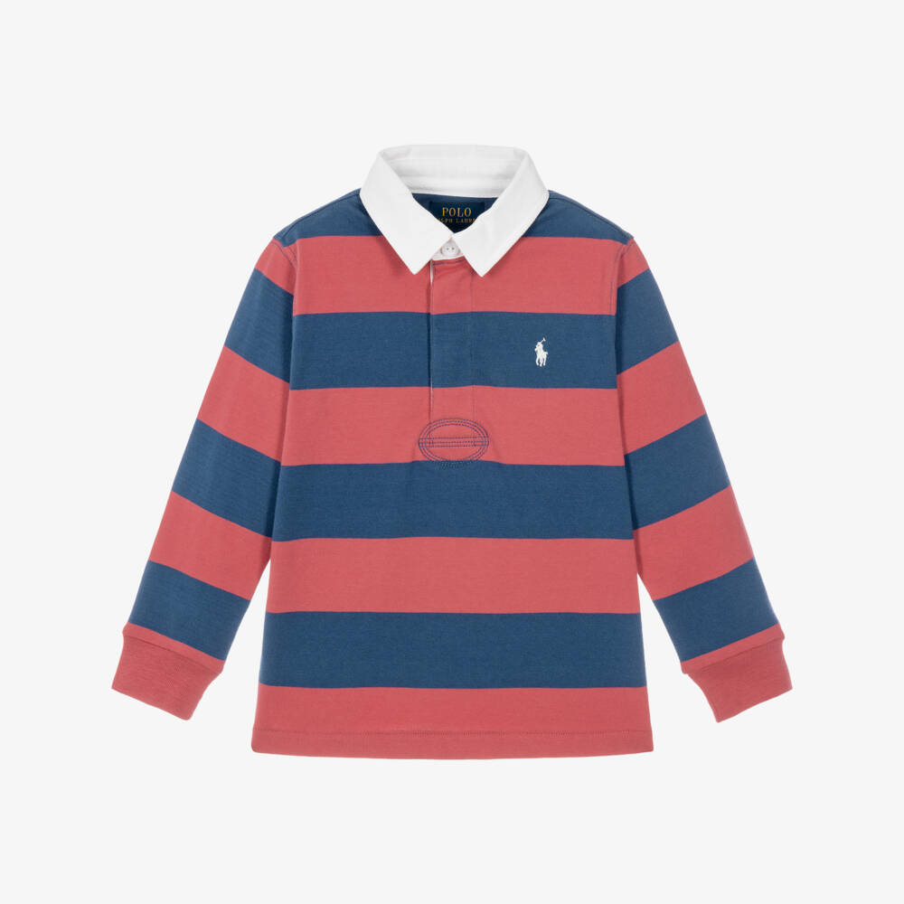 Ralph Lauren-Boys Blue & Red Striped Cotton Rugby Shirt | Childrensalon