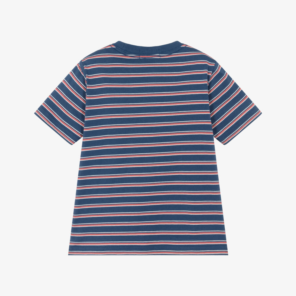 Ralph Lauren-Boys Blue & Red Striped Cotton T-Shirt | Childrensalon
