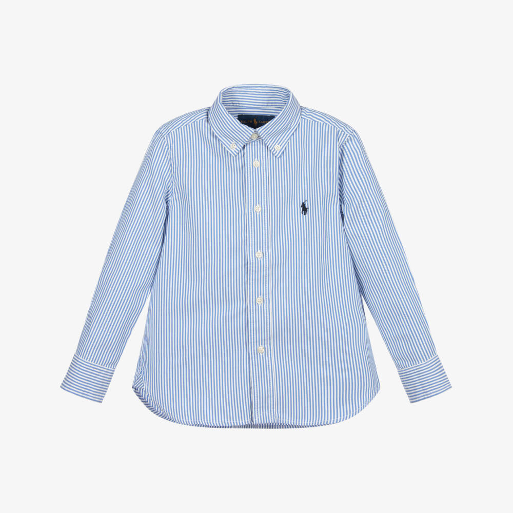 Polo Ralph Lauren-قميص قطن مقلم لون أزرق وأبيض للأولاد | Childrensalon