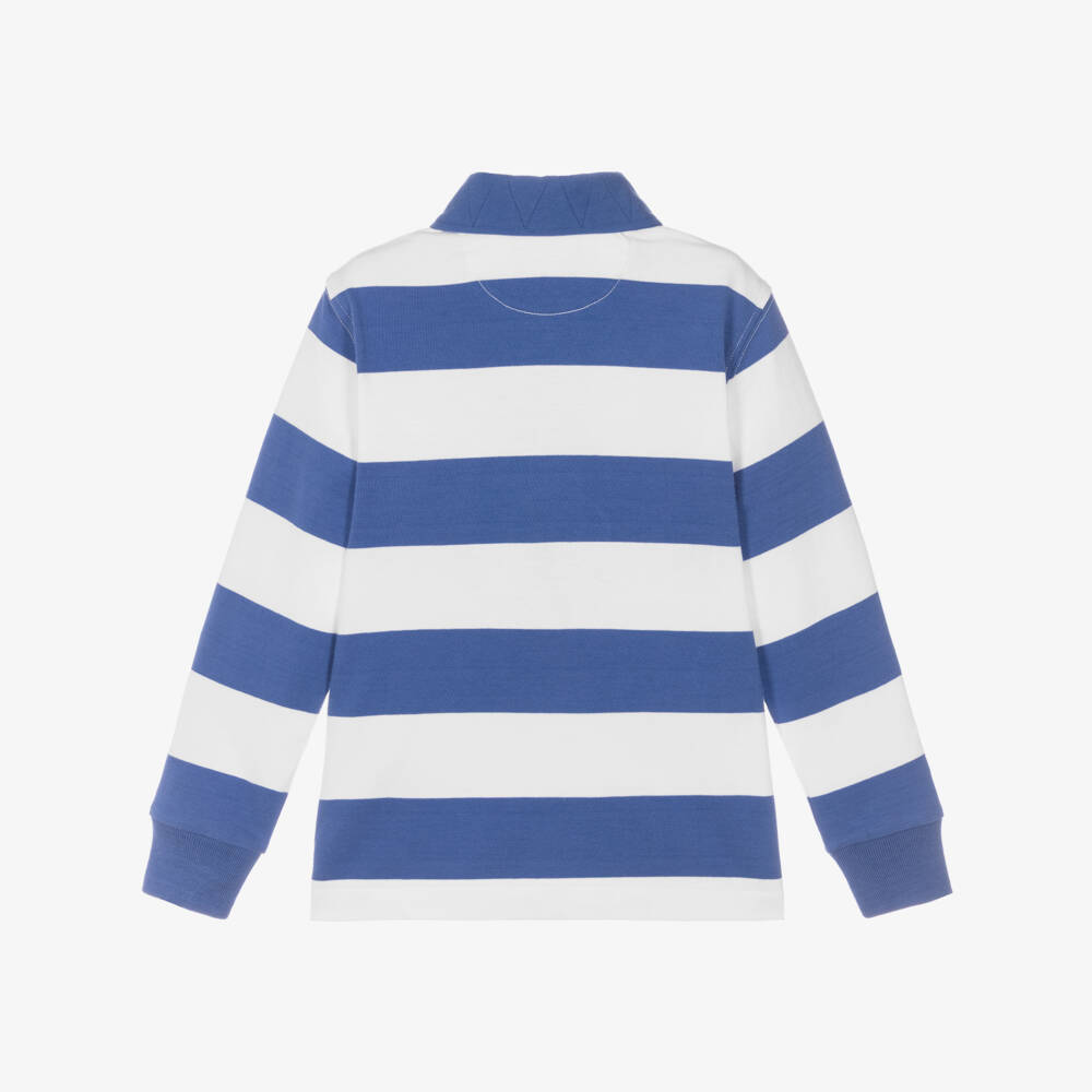 Ralph Lauren-Boys Blue Striped Cotton Long Sleeve Rugby Shirt | Childrensalon