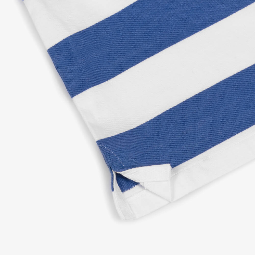 Ralph Lauren-Boys Blue Striped Cotton Long Sleeve Rugby Shirt | Childrensalon