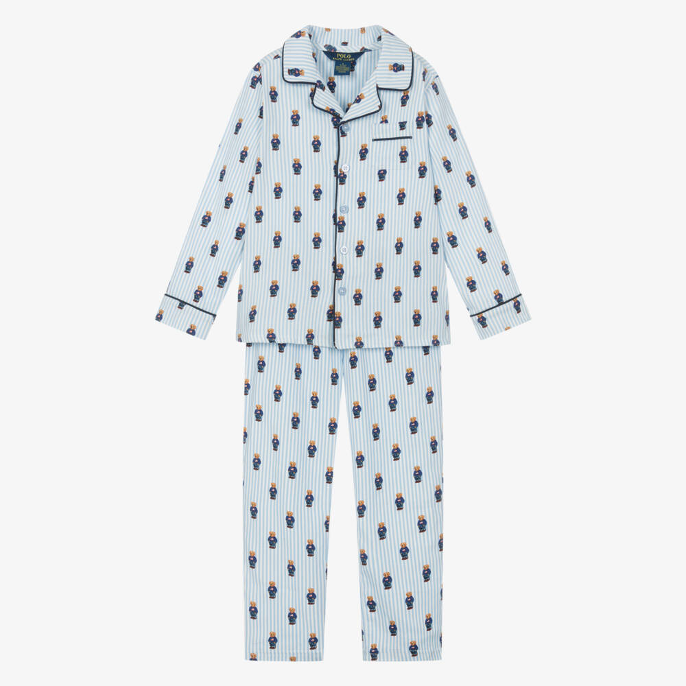 Ralph Lauren-Boys Blue Striped Cotton Pyjamas | Childrensalon