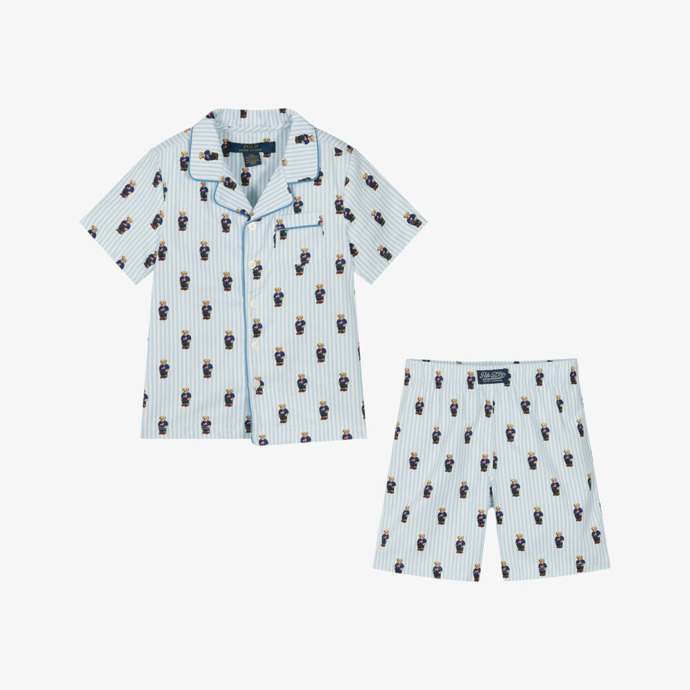 Ralph Lauren-بيجاما قطن مقلم لون أزرق للأولاد | Childrensalon