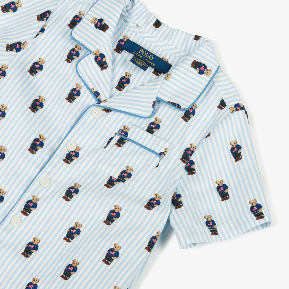 Ralph Lauren-بيجاما قطن مقلم لون أزرق للأولاد | Childrensalon