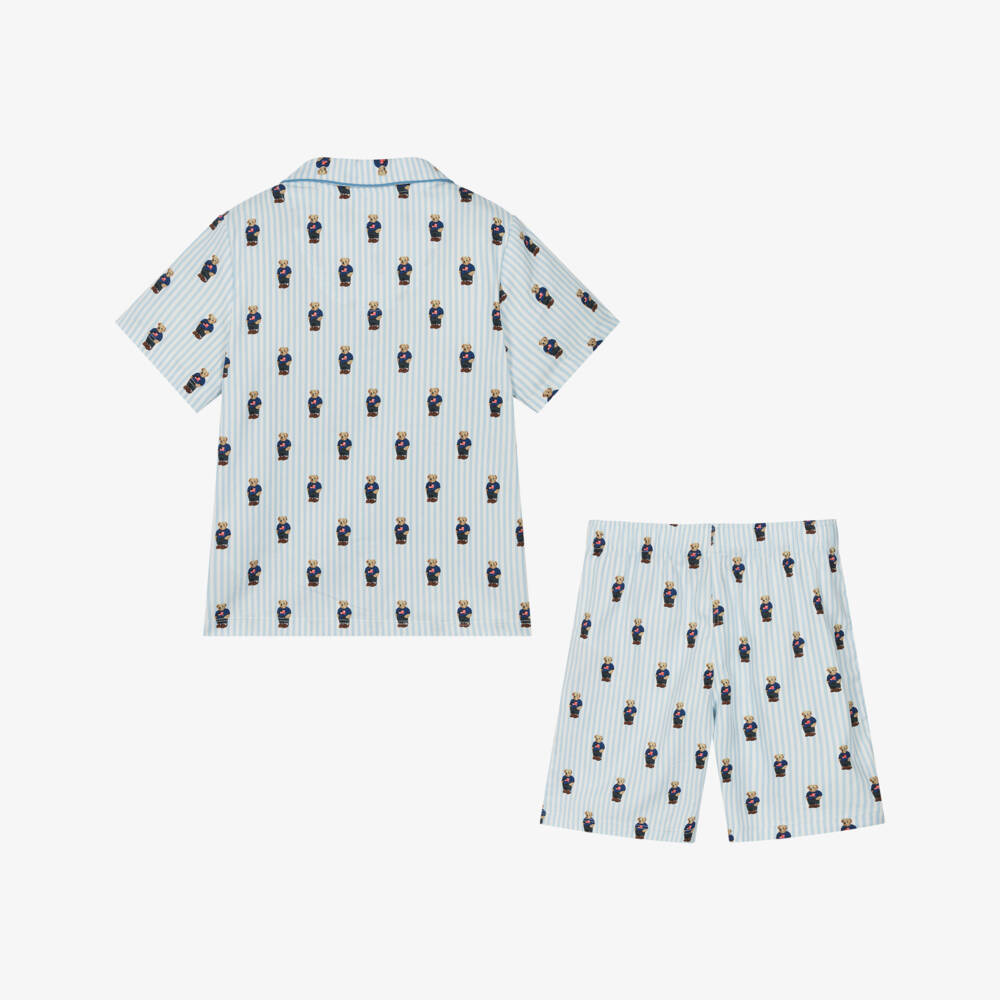 Ralph Lauren-بيجاما قطن مقلم لون أزرق للأولاد | Childrensalon