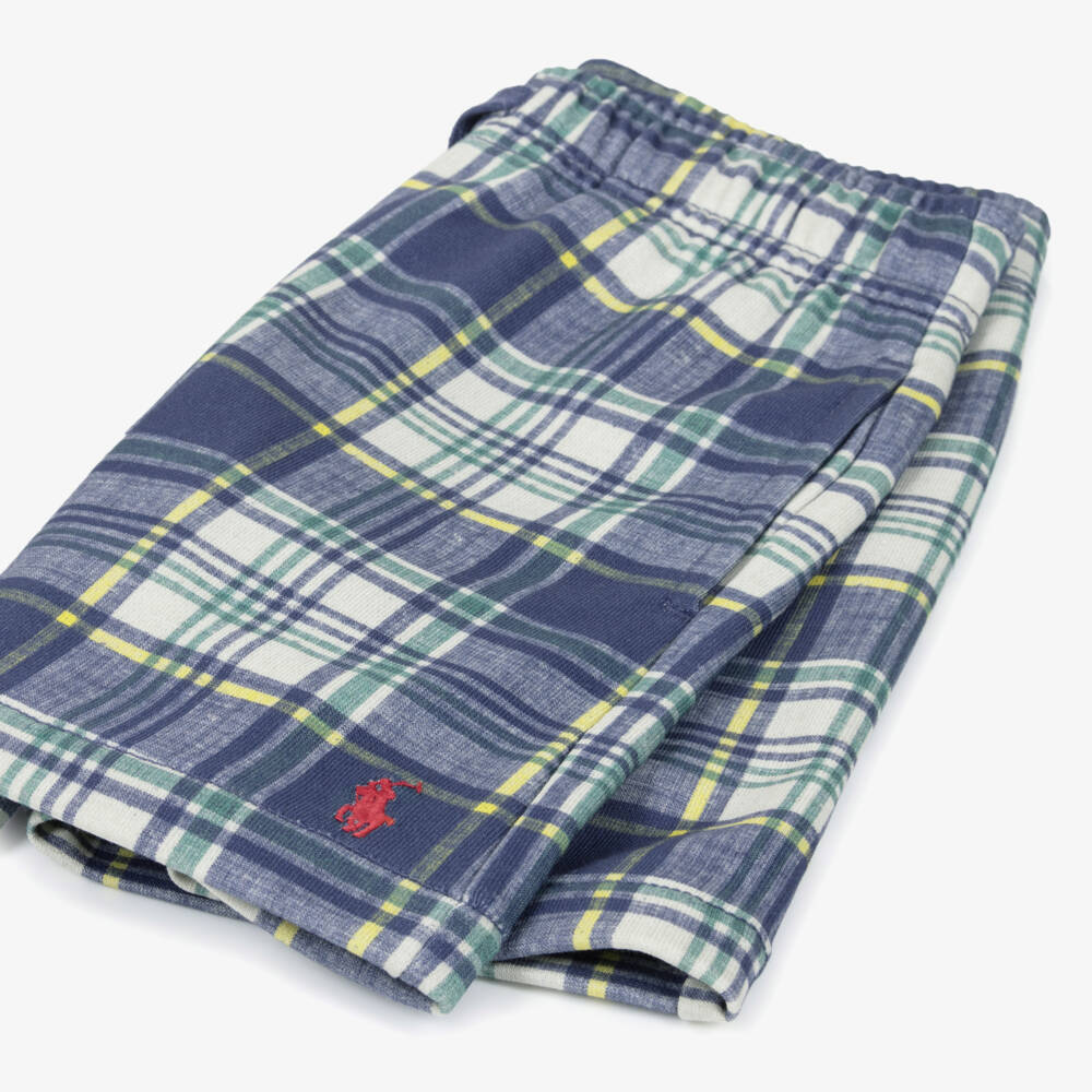 Ralph Lauren-Шорты синие из трикотажа в клетку с пони для мальчиков | Childrensalon