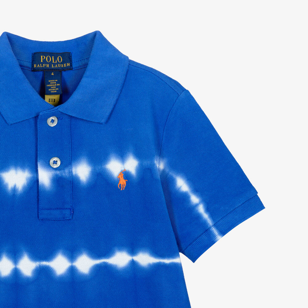 Ralph Lauren-Boys Blue Tie-Dye Print Polo Shirt | Childrensalon