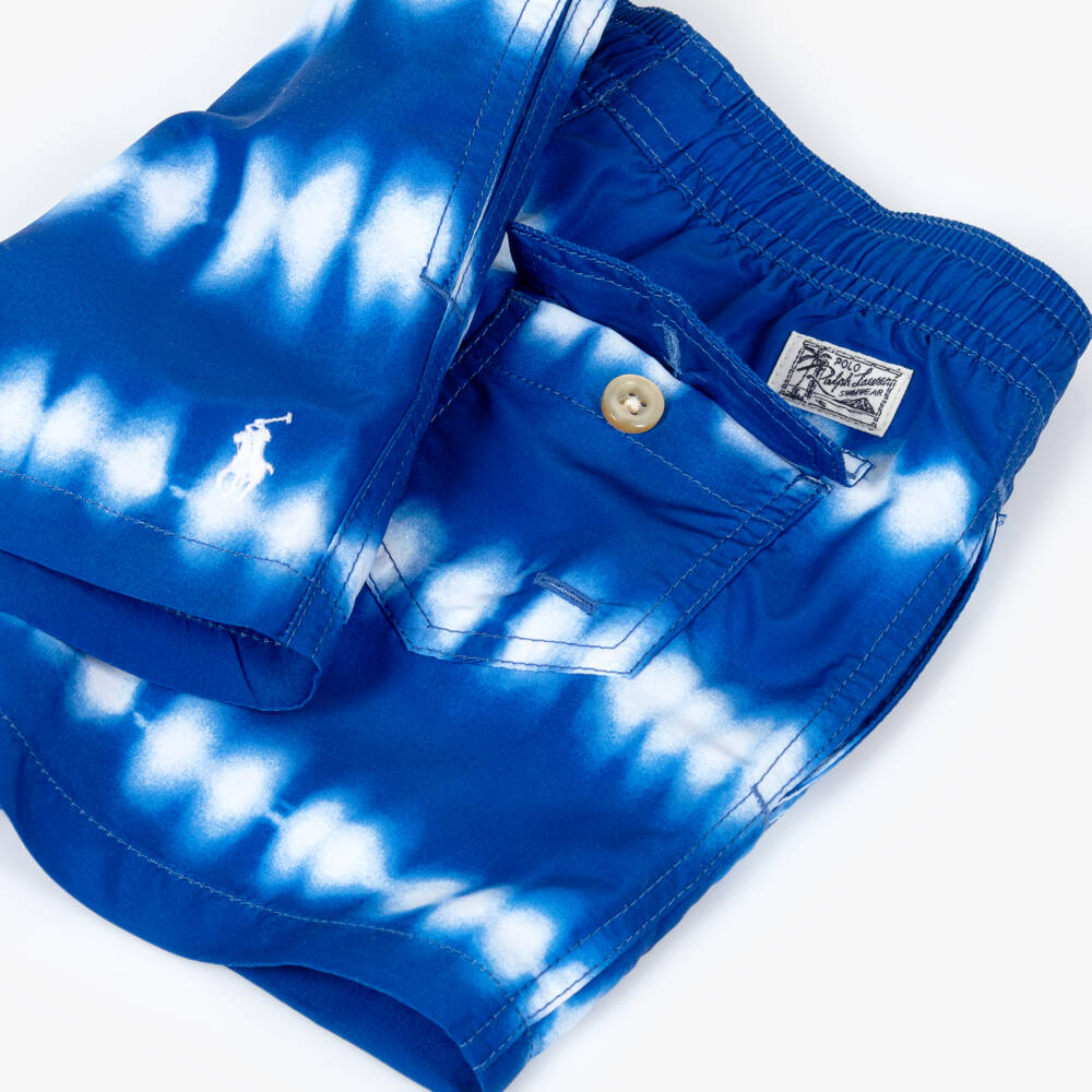 Ralph Lauren-Boys Blue Tie-Dye Swim Shorts | Childrensalon