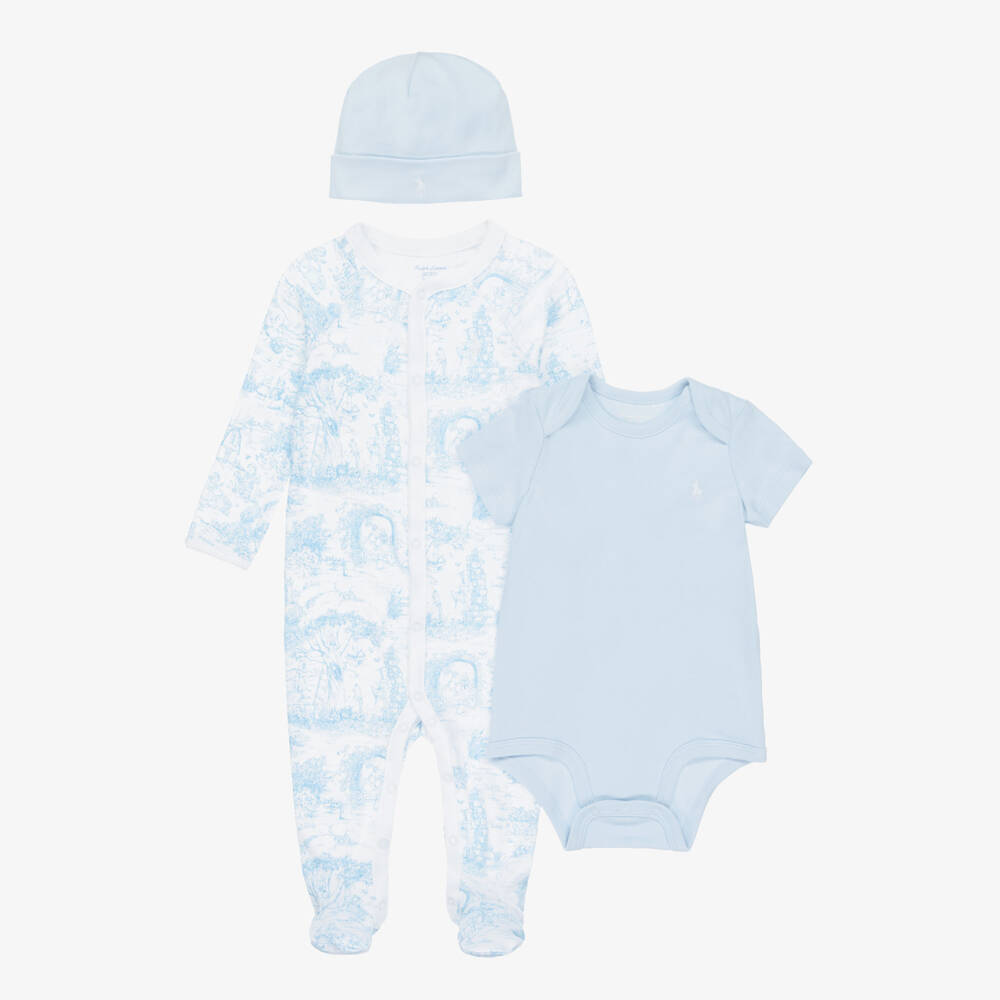 Ralph Lauren-طقم أفارول قطن جيرسي لون أزرق للأولاد الرضع | Childrensalon