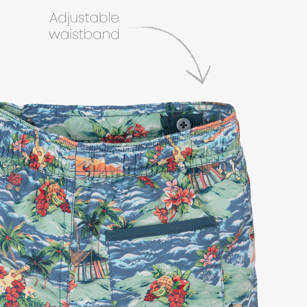 Ralph Lauren-Boys Blue Tropical Surf Print Swim Shorts | Childrensalon