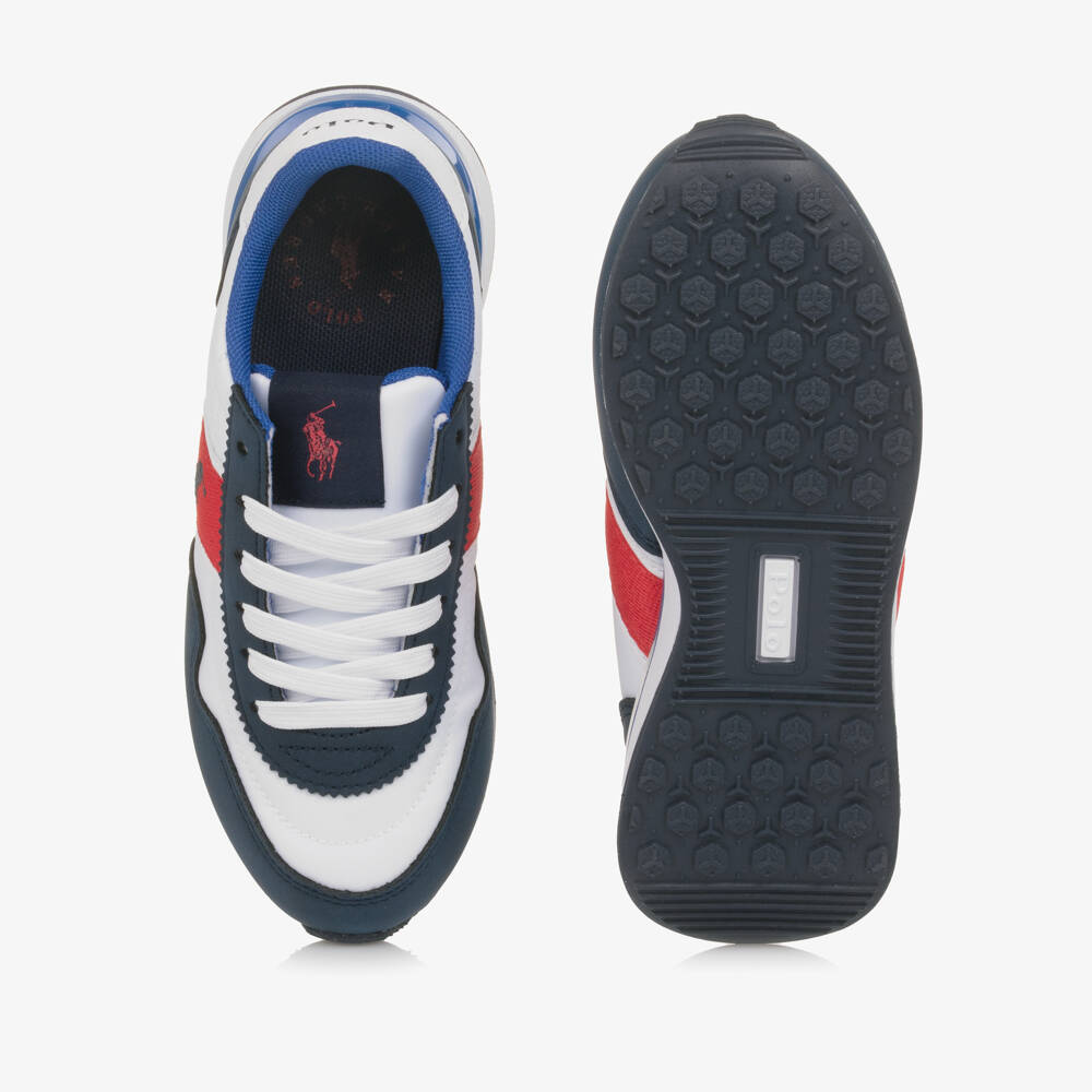 Ralph Lauren-Boys Blue & White Lace Up Trainers with Pony Logos | Childrensalon