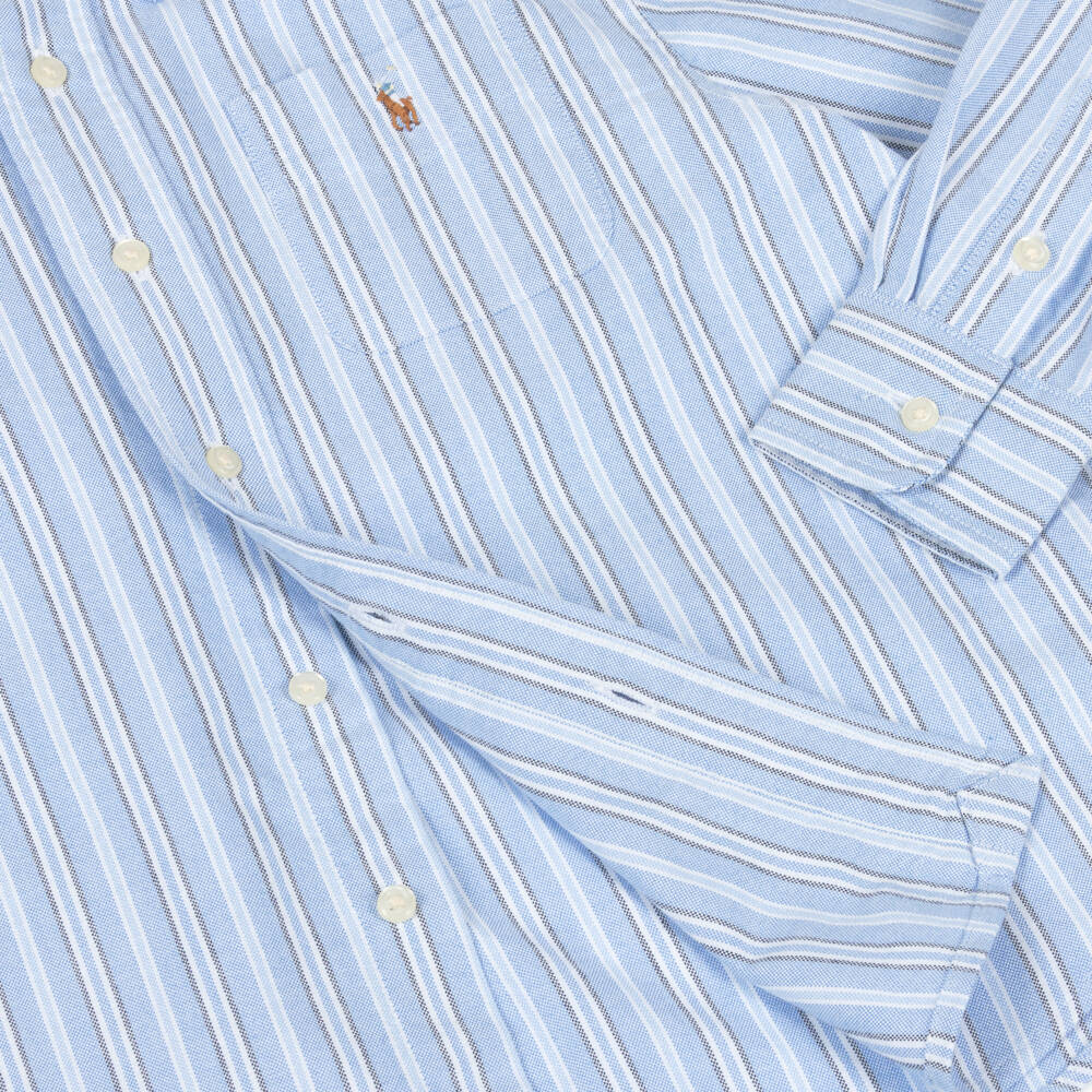 Ralph Lauren-Boys Blue & White Striped Cotton Shirt with Pony Logo | Childrensalon