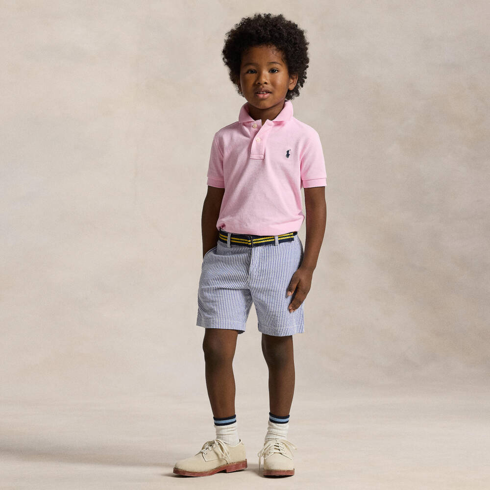 Ralph Lauren-Boys Blue & White Striped Seersucker Shorts | Childrensalon