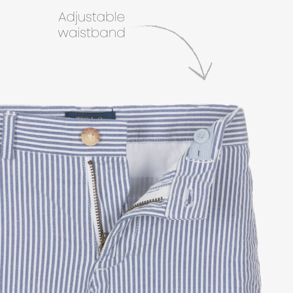 Ralph Lauren-Boys Blue & White Striped Seersucker Shorts | Childrensalon