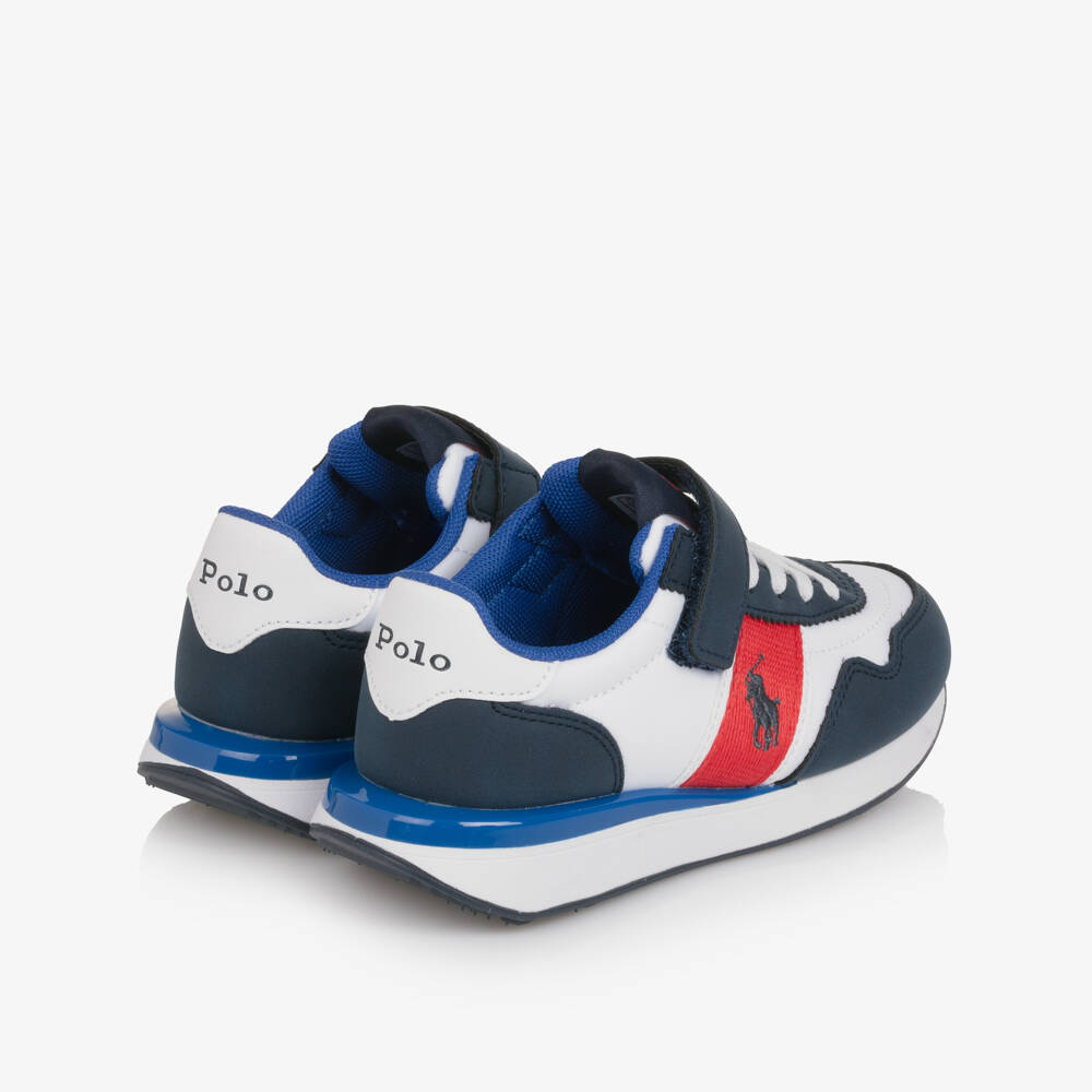 Ralph Lauren-Boys Blue & White Velcro Trainers with Pony Logos | Childrensalon