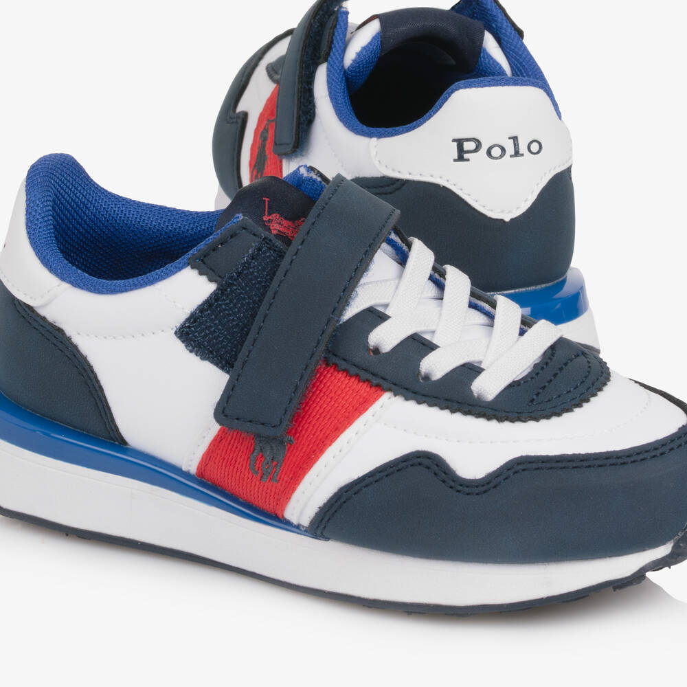 Ralph Lauren-Boys Blue & White Velcro Trainers with Pony Logos | Childrensalon