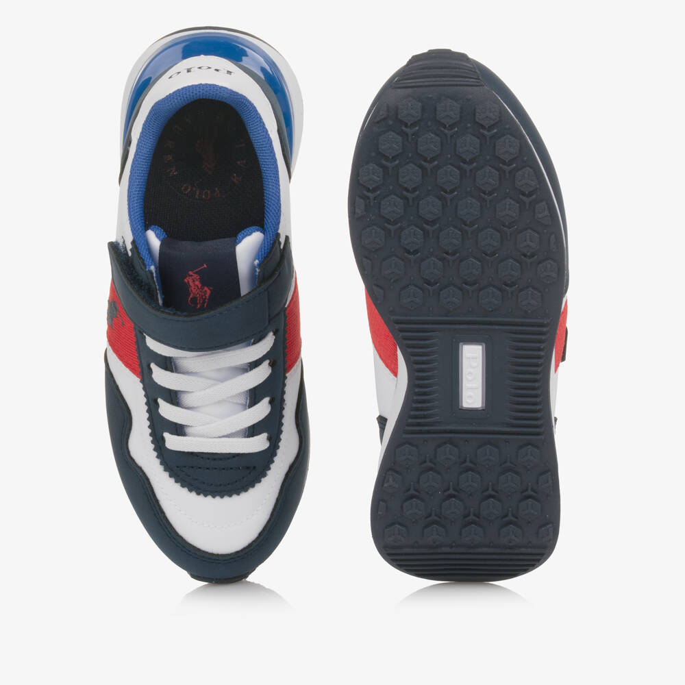 Ralph Lauren-Boys Blue & White Velcro Trainers with Pony Logos | Childrensalon