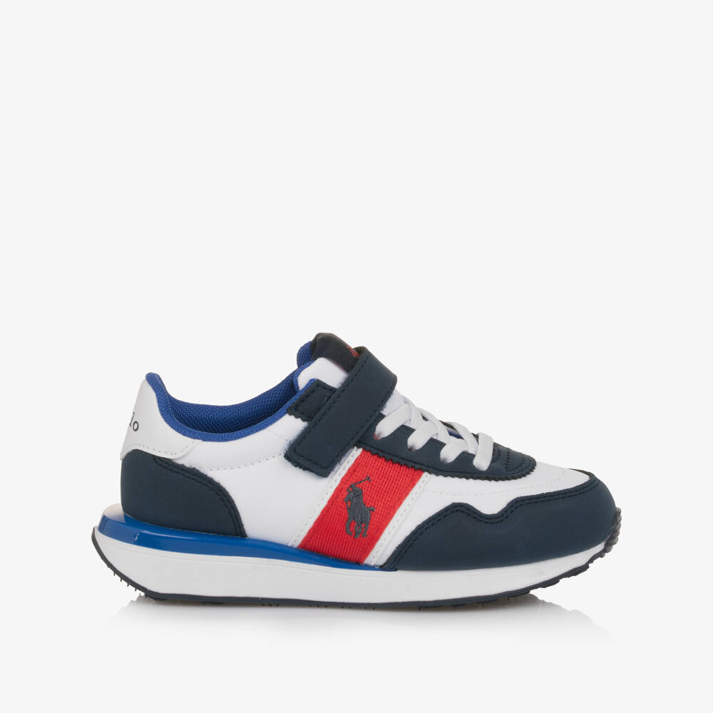 Ralph Lauren-Boys Blue & White Velcro Trainers with Pony Logos | Childrensalon
