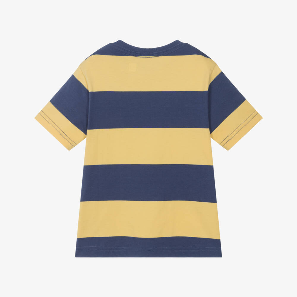 Ralph Lauren-Футболка в полоску сине-жёлтая с логотипом Pony из хлопка для мальчиков | Childrensalon