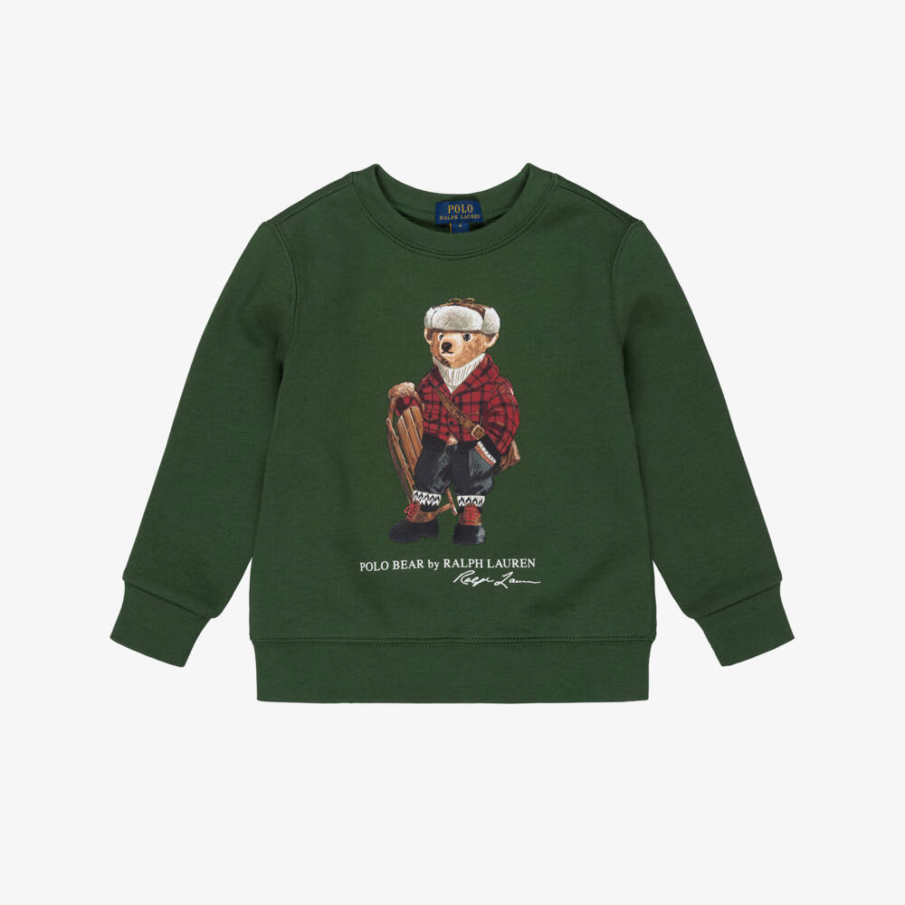 Ralph Lauren-Boys Bottle Green Sweatshirt with Polo Bear Print | Childrensalon