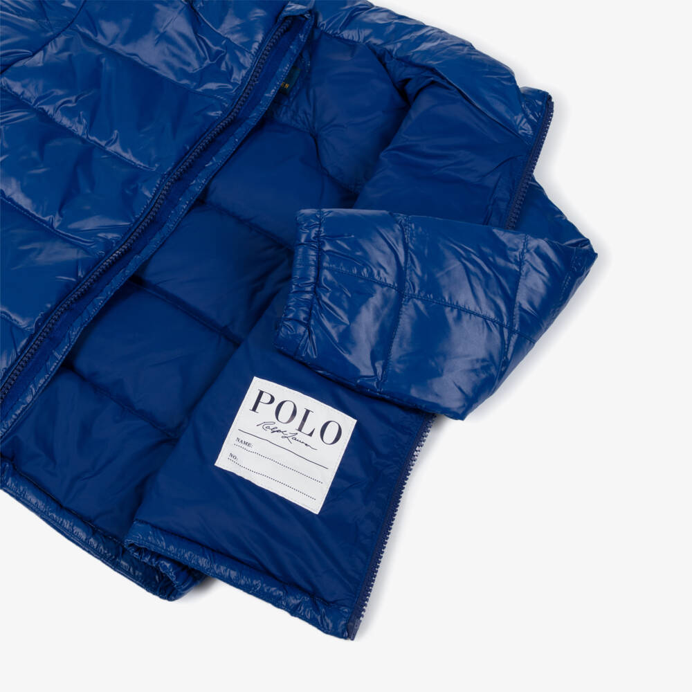 Ralph Lauren-Boys Bright Blue Down Puffer Jacket with Detachable Hood | Childrensalon