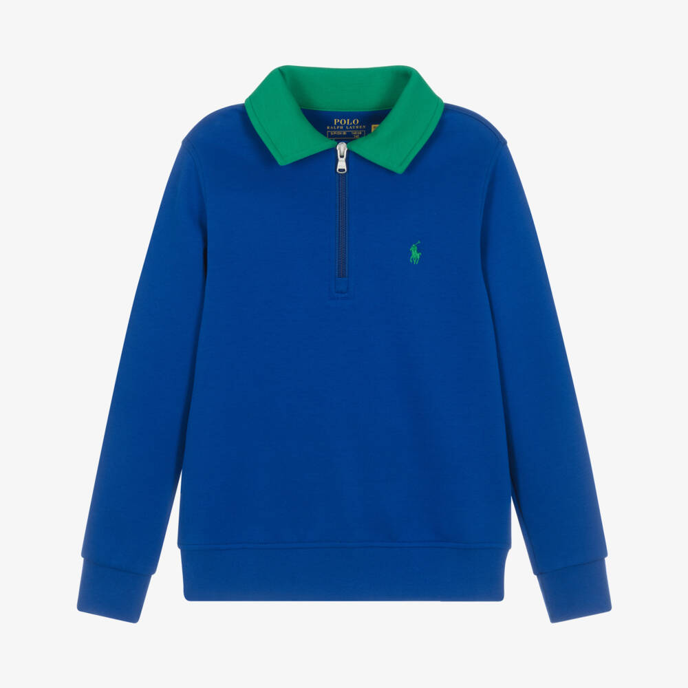 Ralph Lauren-Boys Bright Blue Half-Zip Sweatshirt | Childrensalon