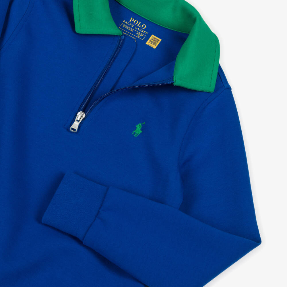 Ralph Lauren-سويتشيرت بنصف سحاب لون أزرق فاتح للأولاد | Childrensalon