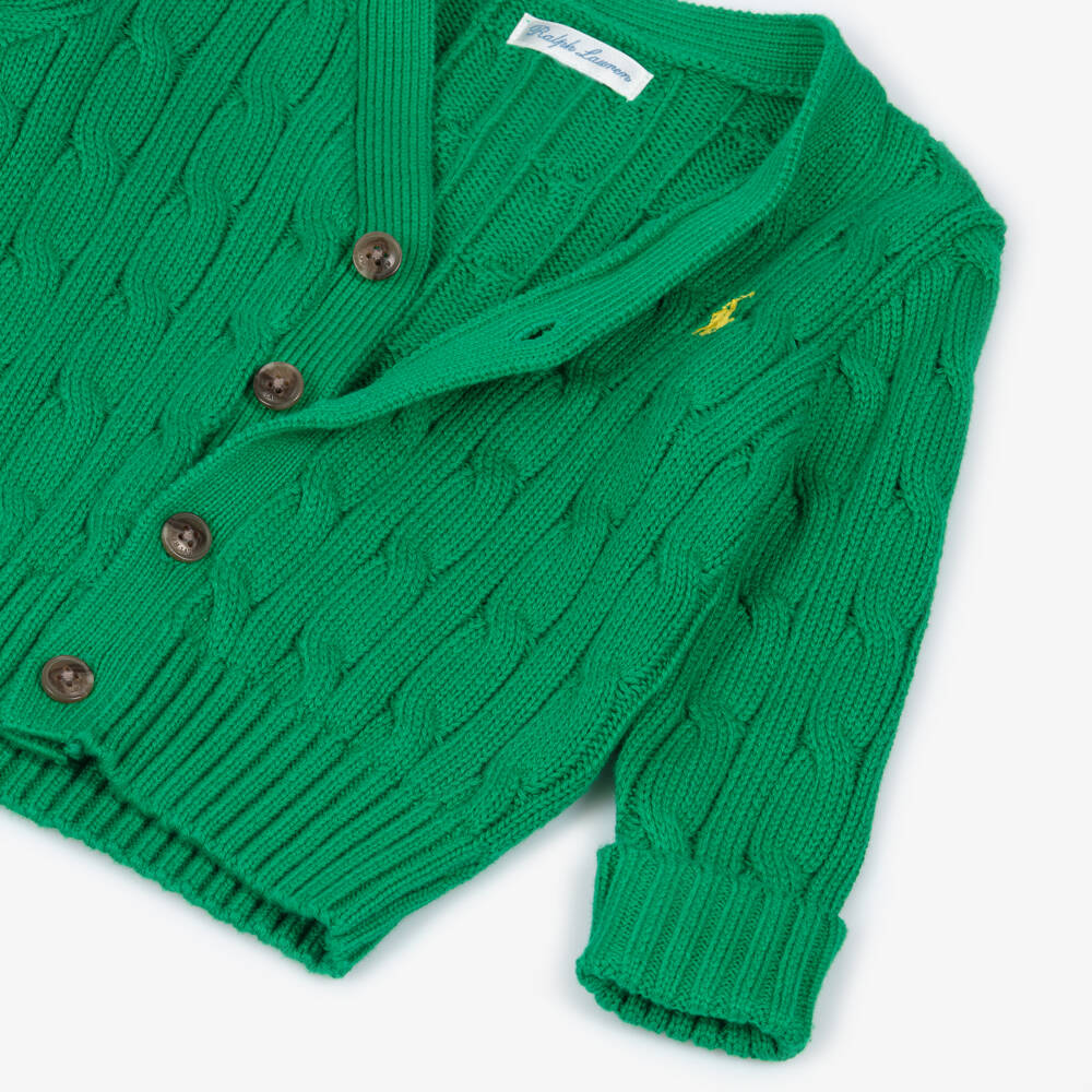 Ralph Lauren-Boys Bright Green Cable Knit Cardigan | Childrensalon