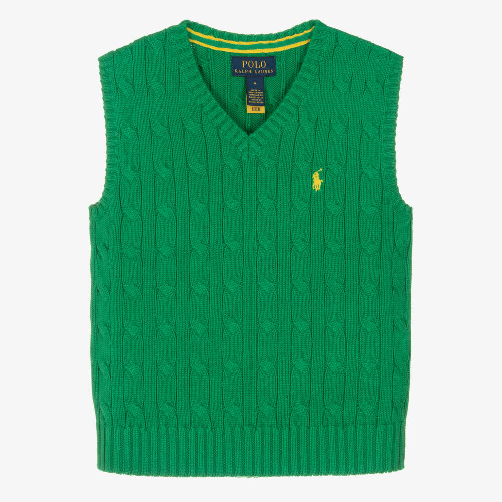 Ralph Lauren-Boys Bright Green Cable Knit Slipover | Childrensalon