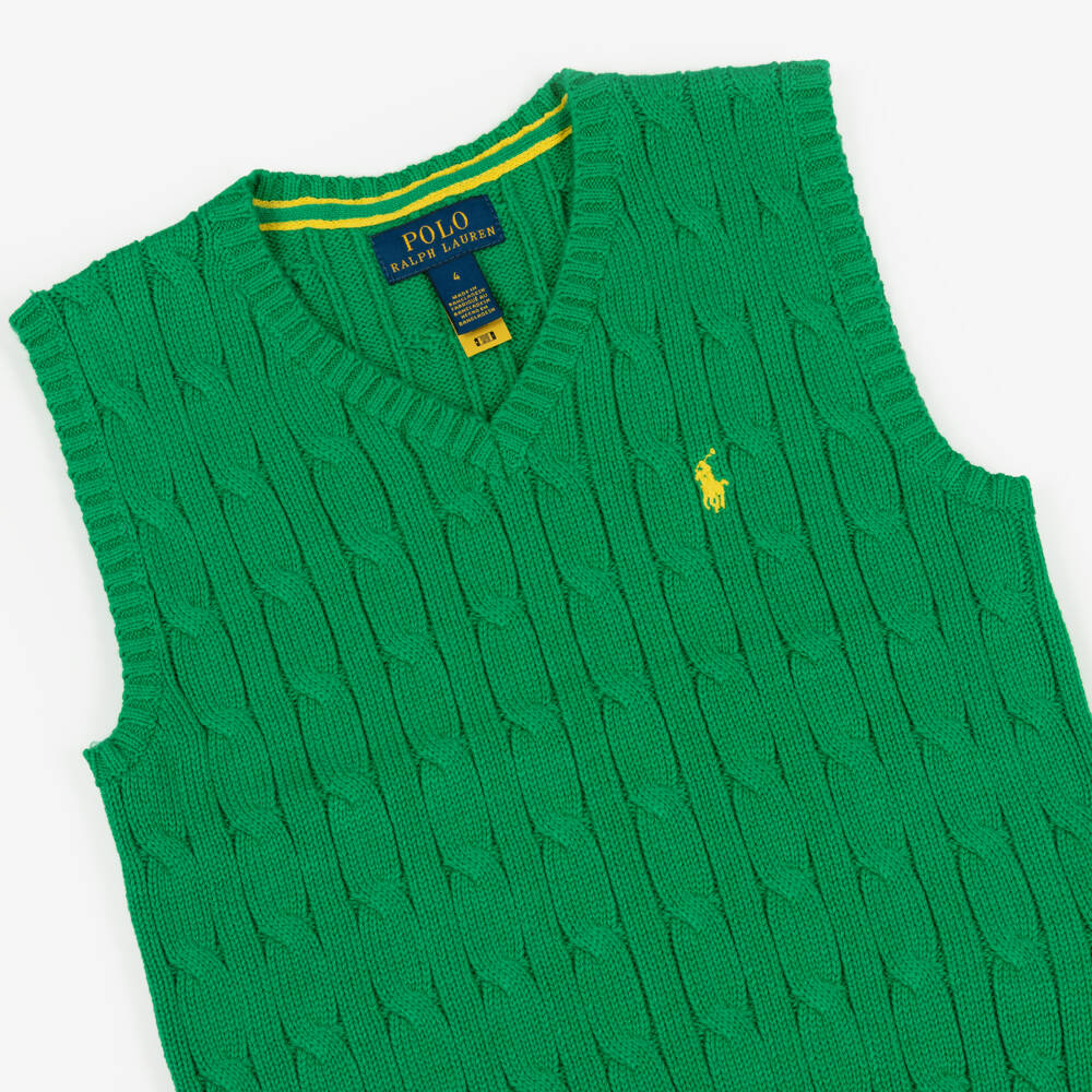 Ralph Lauren-Boys Bright Green Cable Knit Slipover | Childrensalon