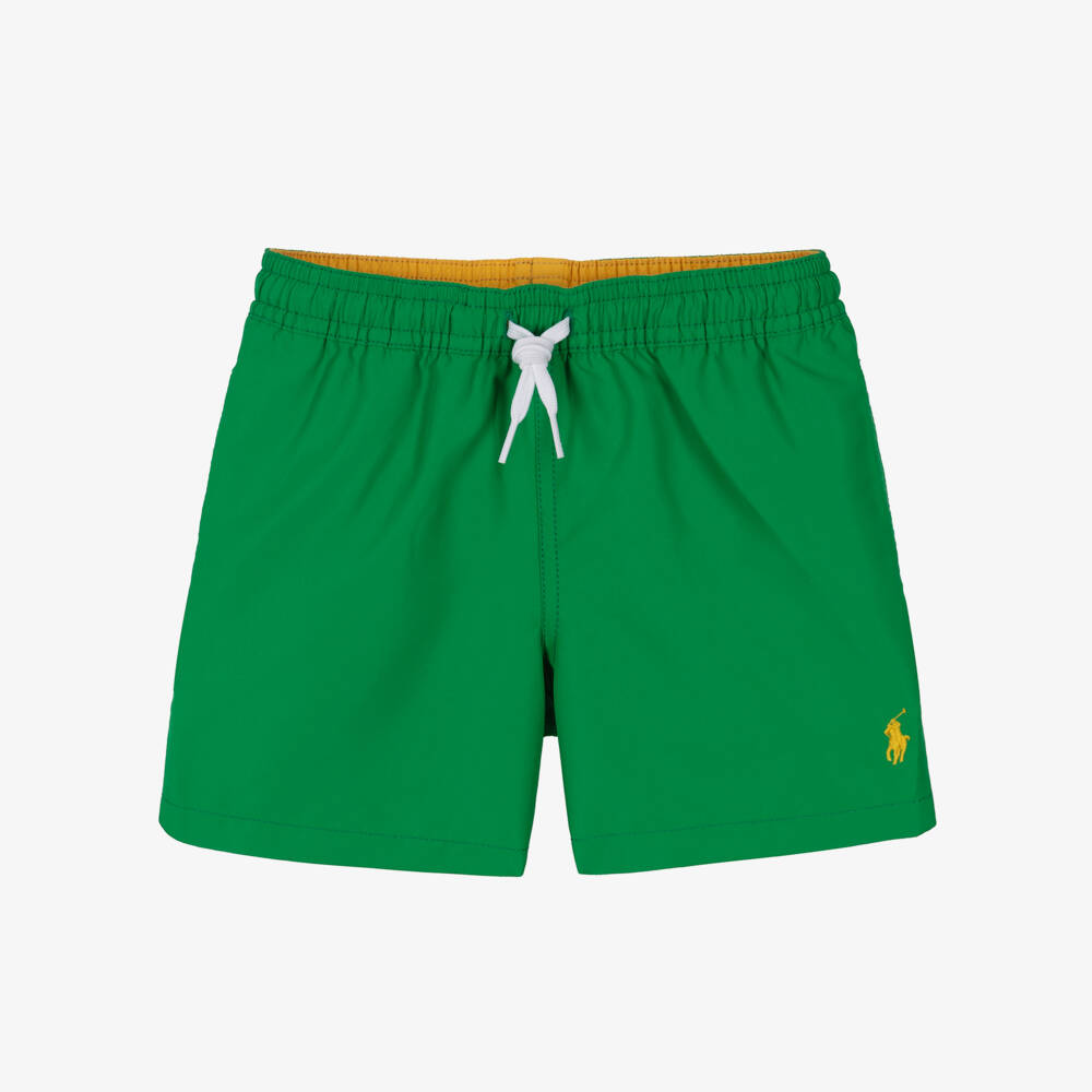 Ralph Lauren-Boys Bright Green Swim Shorts with Pony Logo | Childrensalon