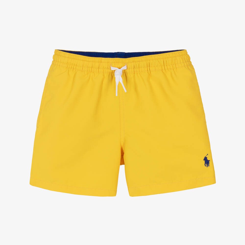 Ralph Lauren-Boys Bright Yellow Swim Shorts with Pony Logo | Childrensalon