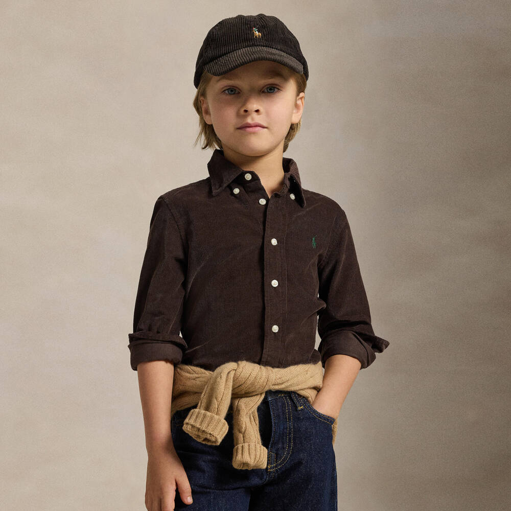 Ralph Lauren-قميص مخمل لون بني للأولاد | Childrensalon