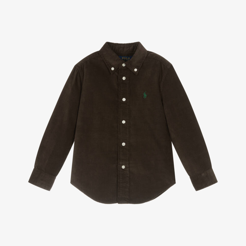 Ralph Lauren-Boys Brown Corduroy Shirt with Embroidered Pony Logo | Childrensalon