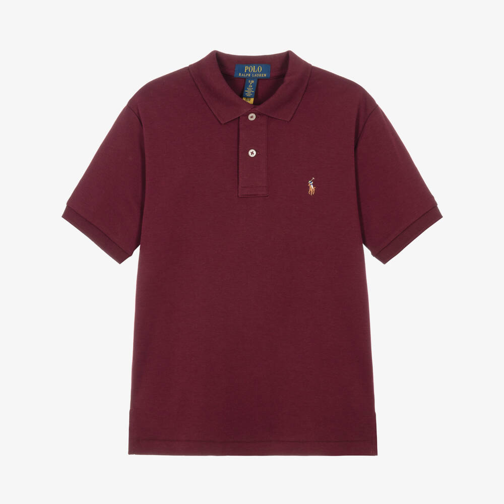 Ralph Lauren-Boys Burgundy Cotton Jersey Polo Shirt with Pony Logo | Childrensalon