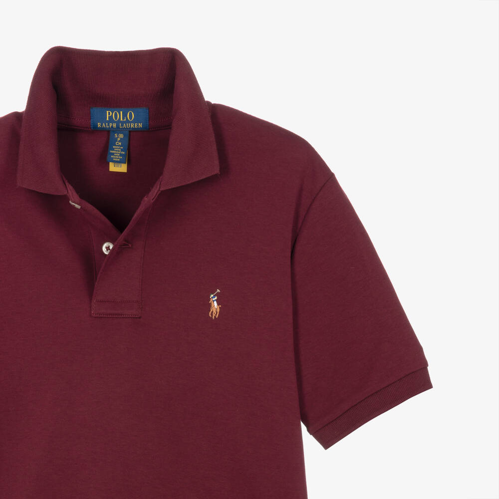 Ralph Lauren-Boys Burgundy Cotton Jersey Polo Shirt with Pony Logo | Childrensalon