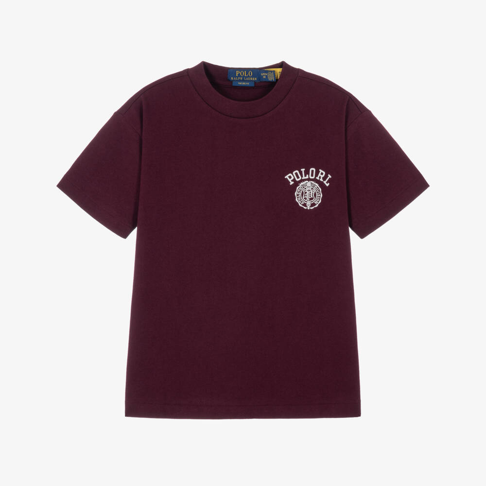 Ralph Lauren-Boys Burgundy Cotton Oversized T-Shirt | Childrensalon