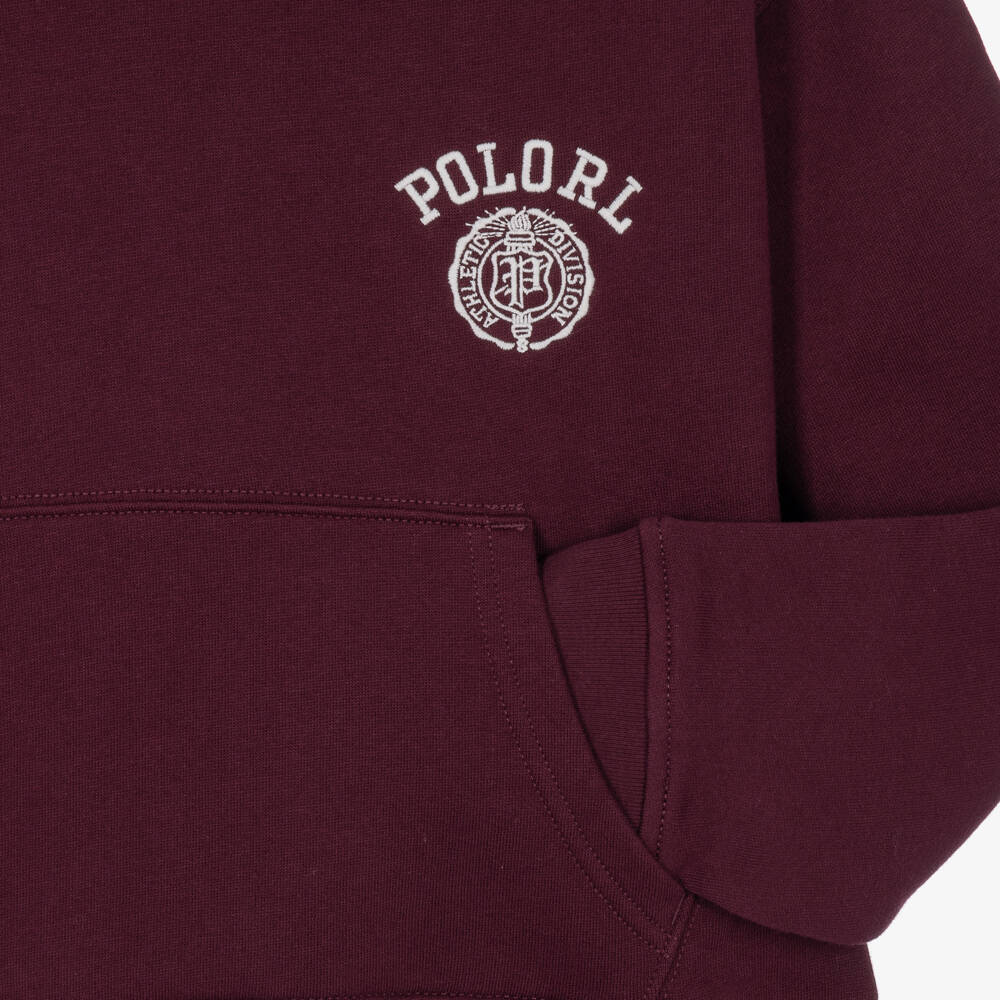 Ralph Lauren-Boys Burgundy Jersey Oversized Hoodie | Childrensalon