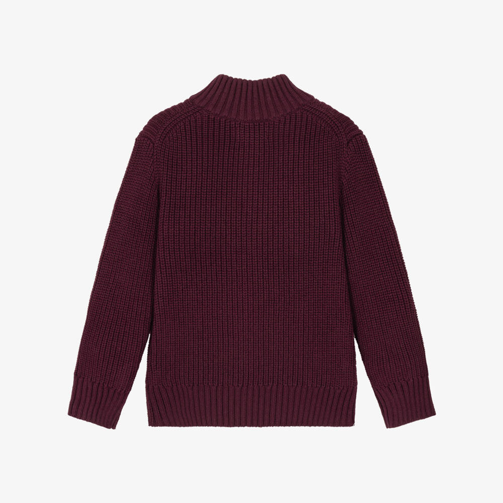 Ralph Lauren-Boys Burgundy Knit Quarter-Zip Sweater | Childrensalon
