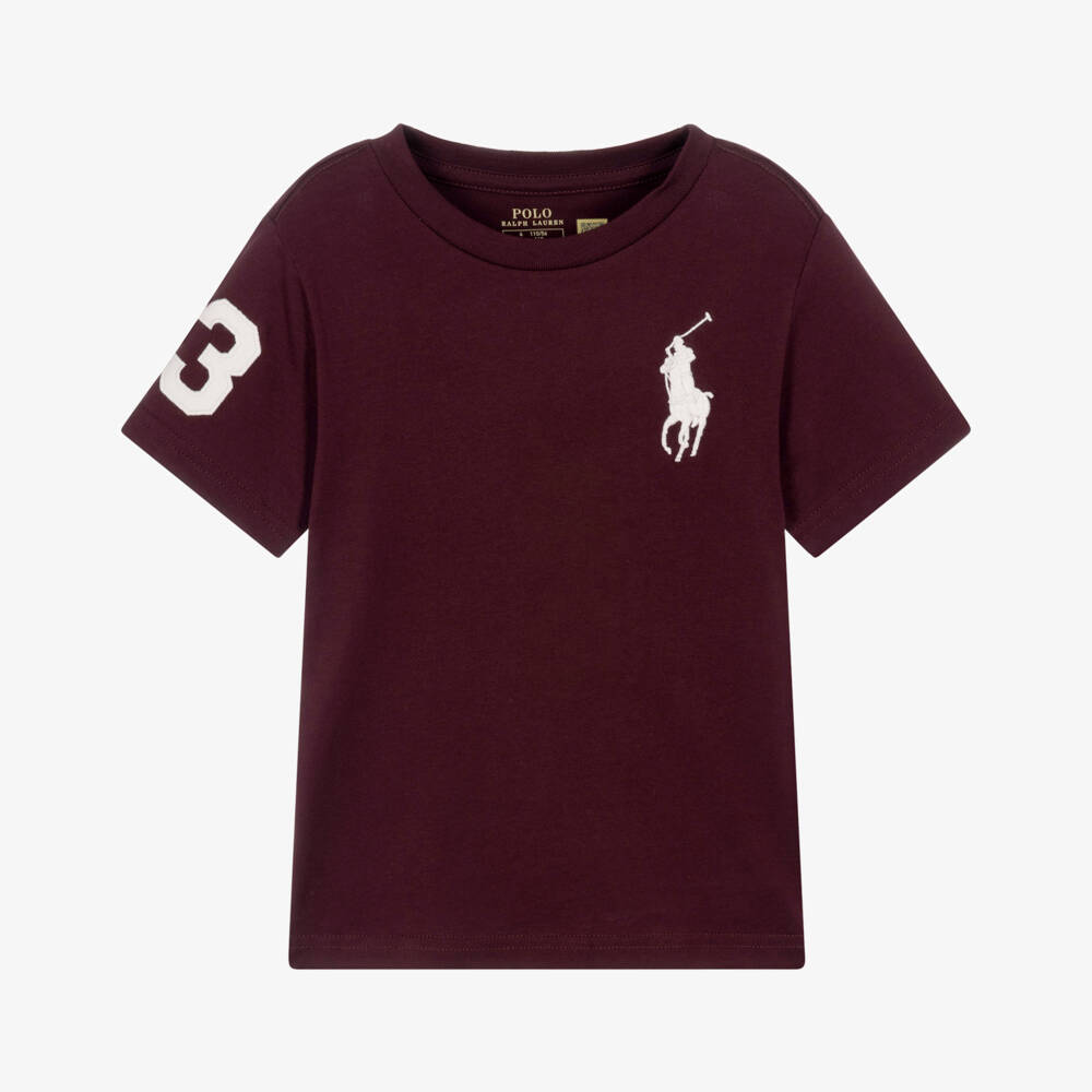 Ralph Lauren-Boys Burgundy Red Big Pony T-Shirt | Childrensalon