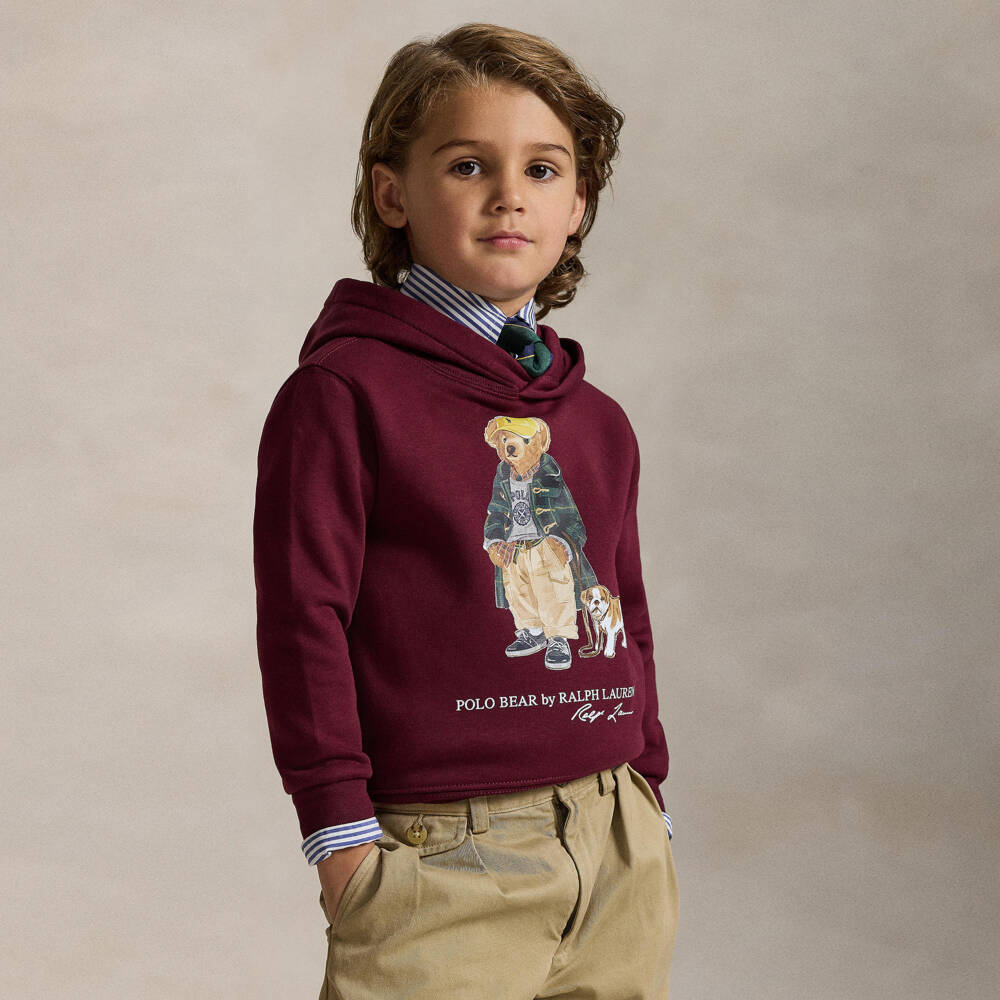 Ralph Lauren-Худи из хлопкового трикотажа бордовое с мишкой Поло для мальчиков | Childrensalon