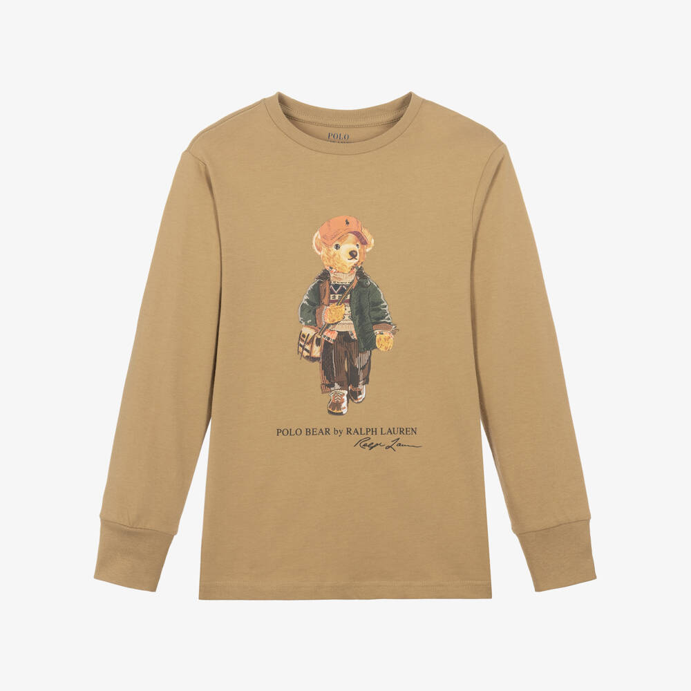 Ralph Lauren-Boys Caramel Brown Long Sleeved Polo Bear Top | Childrensalon