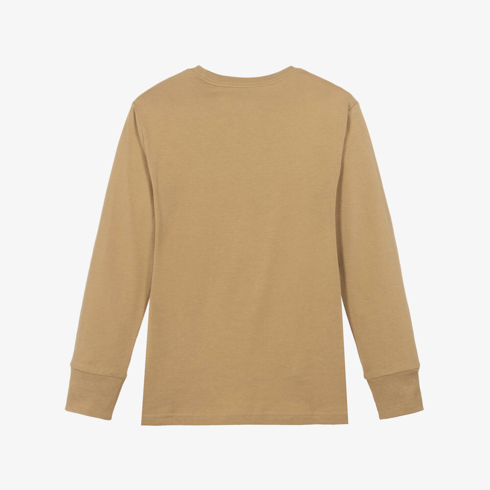 Ralph Lauren-Boys Caramel Brown Long Sleeved Polo Bear Top | Childrensalon