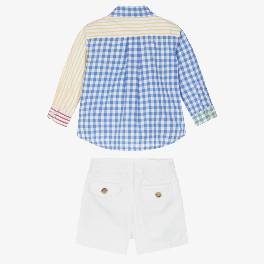 Ralph Lauren-Boys Colourful Gingham Cotton Shirt & Shorts Set | Childrensalon