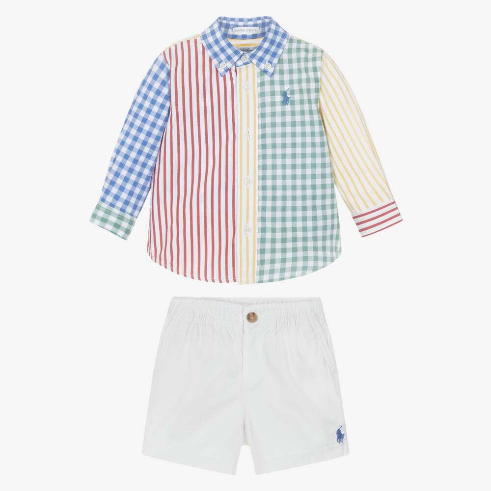 Ralph Lauren-Boys Colourful Gingham Cotton Shirt & Shorts Set | Childrensalon