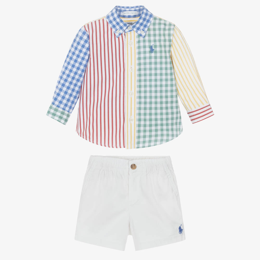 Ralph Lauren-Boys Colourful Gingham Cotton Shirt & Shorts Set | Childrensalon