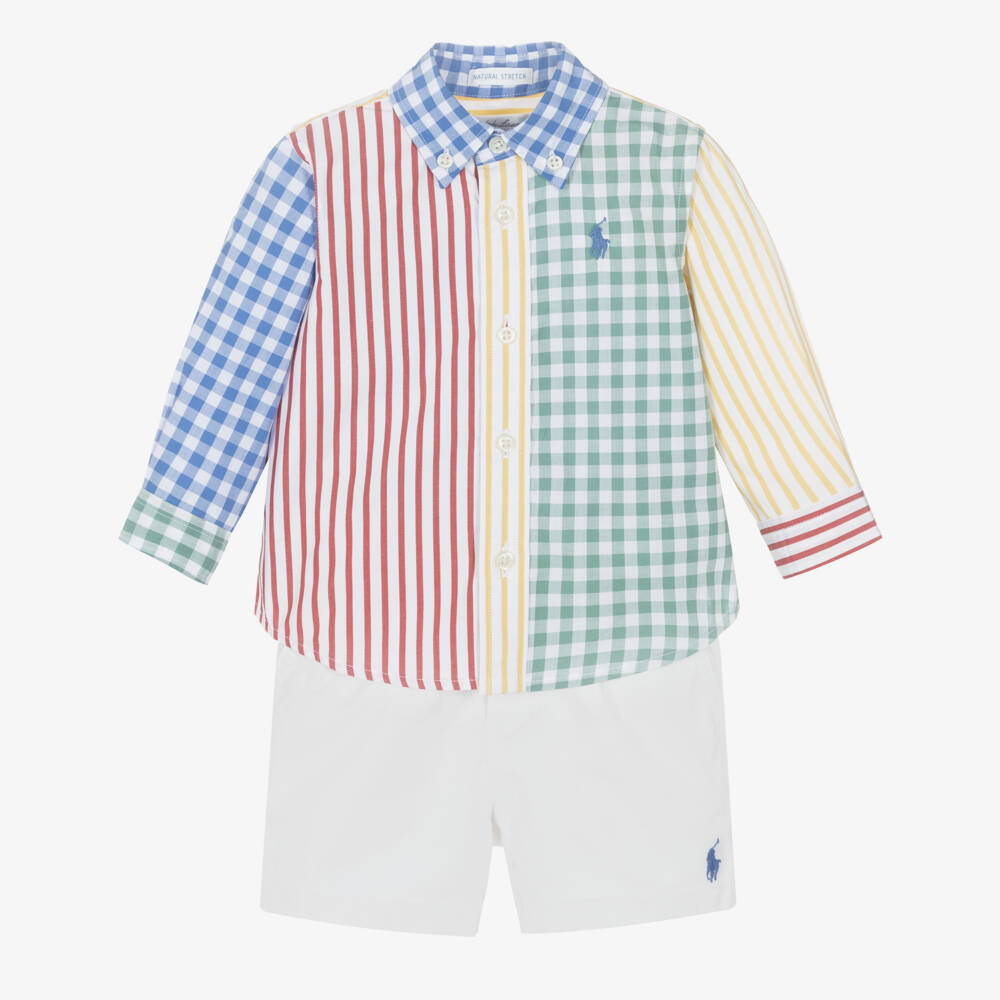 Ralph Lauren-Boys Colourful Gingham Cotton Shirt & Shorts Set | Childrensalon