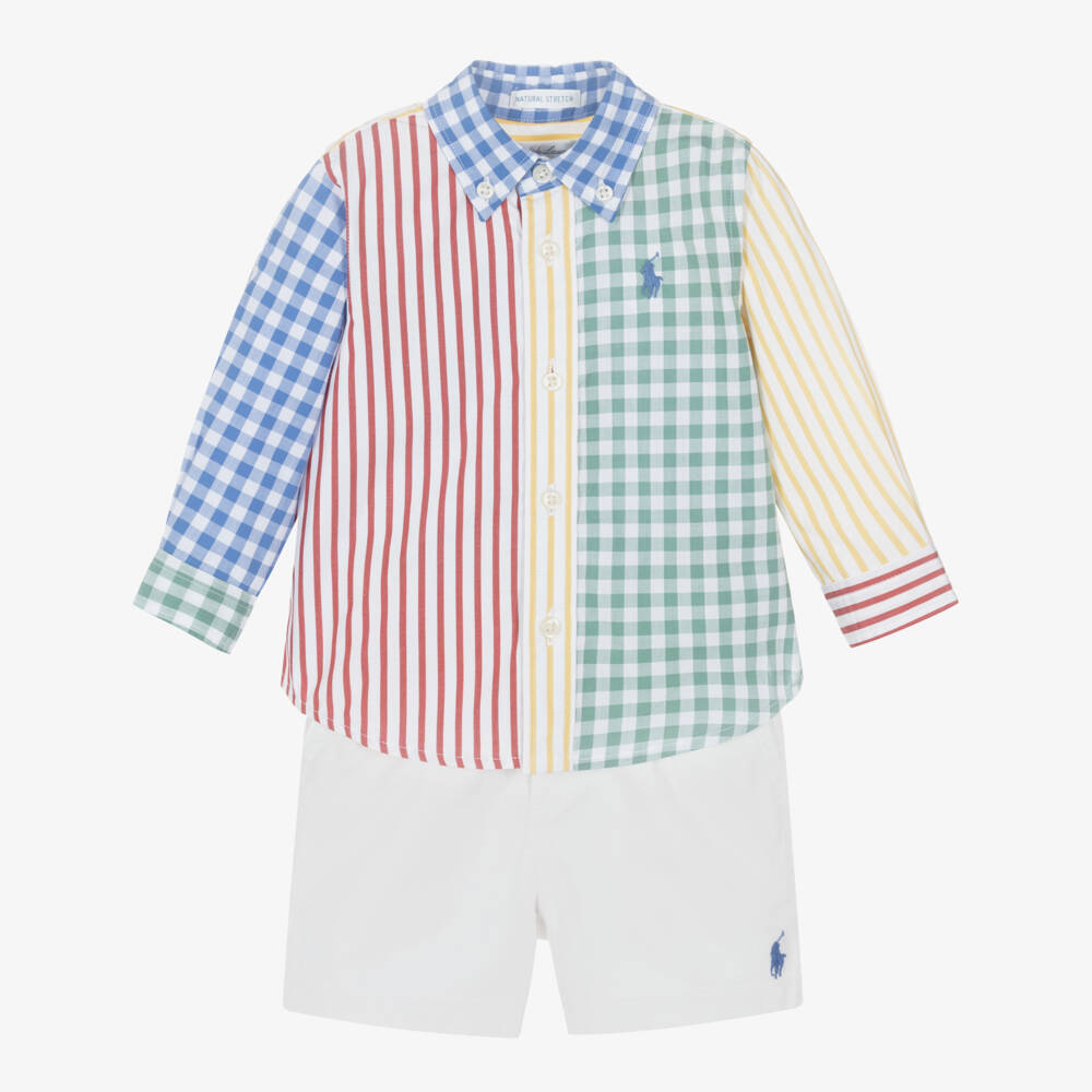 Ralph Lauren-Boys Colourful Gingham Cotton Shirt & Shorts Set | Childrensalon