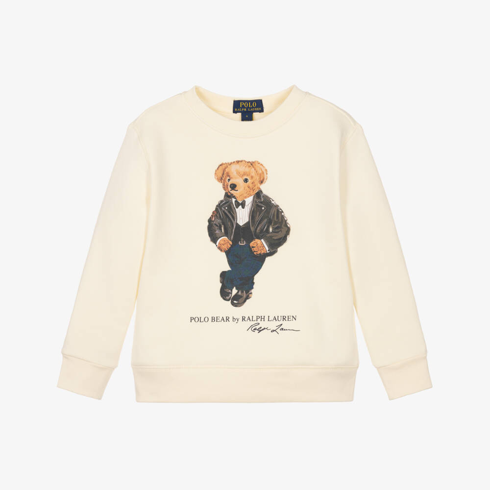 Ralph Lauren-Boys Cream Jersey Polo Bear Sweatshirt | Childrensalon